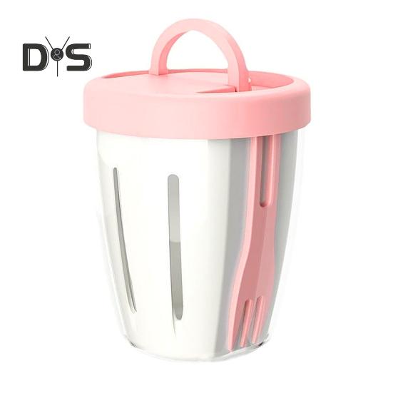 

Двухслойный салатник, переносной контейнер для фруктов с вилкой, герметичная герметичная коробка для еды для пикника на открытом воздухе и путешествий розовый