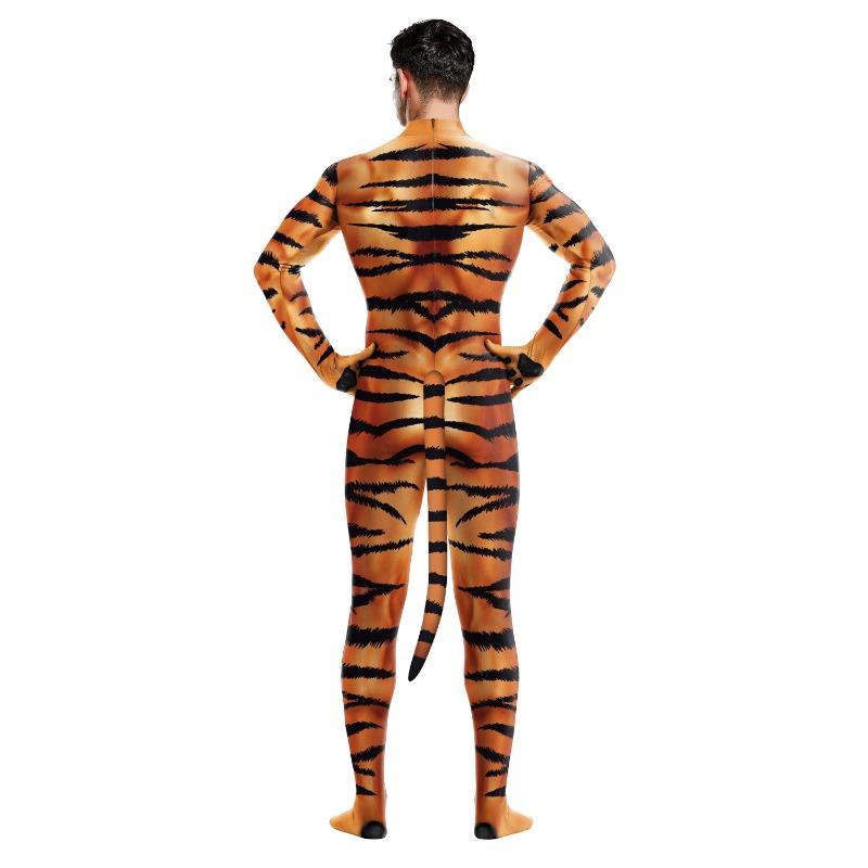Anime Neues Tigra 3D Tigerdruck mit Schwänzen Cosplay Kostüm für Damen und Herren Mode Skinny Slim Jumpsuits Bodysuit