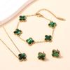 3PCS Double-sided Clover Jewelry Necklace Bracelet Earring Set
