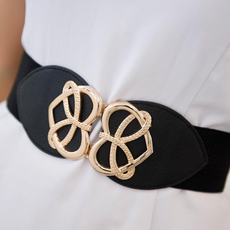 Down Jacket Decorative Belt Women'S Bright Gold Love Pair Buckle Elastic Belt Dress Wide Waist Seal Three Sizes
