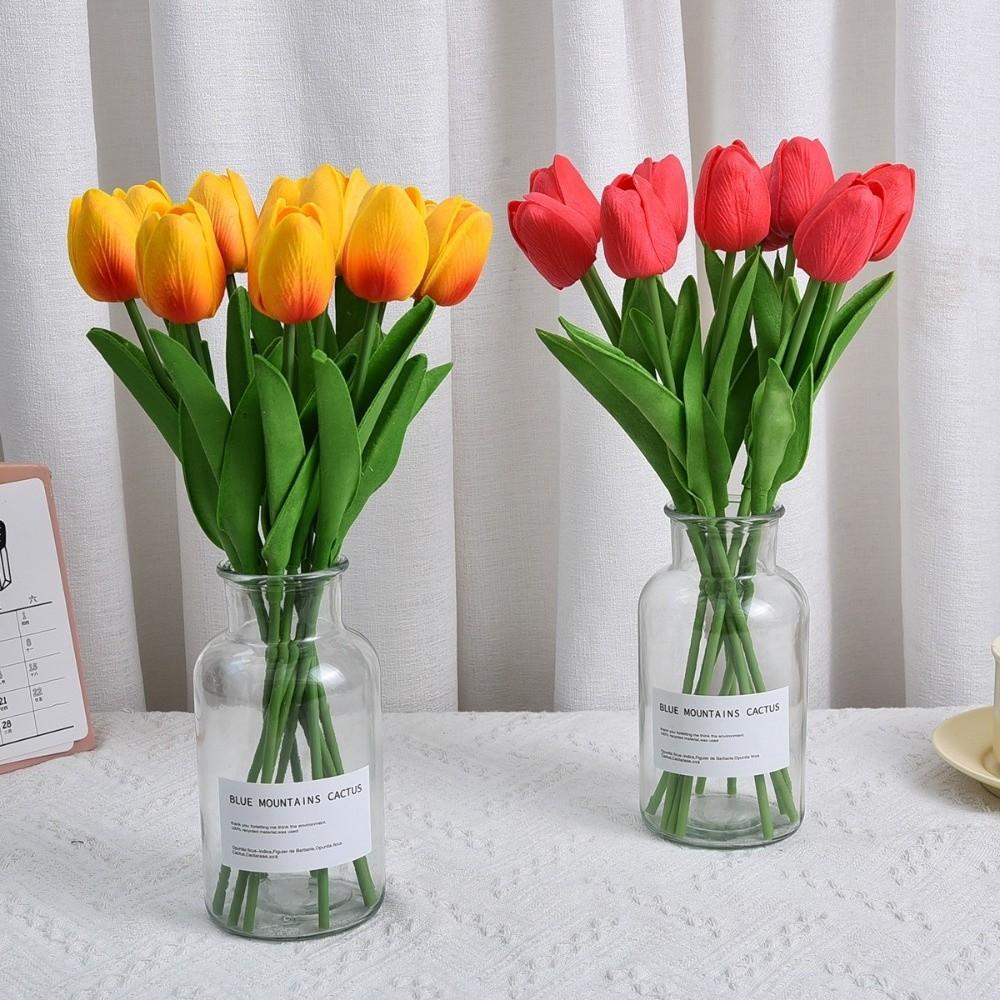 10pcs Artificial Tulips Flower Bouquet Long Branch Real Touch Artificial Tulips Fade-Resistant Tulips Fake Flower Event Decor