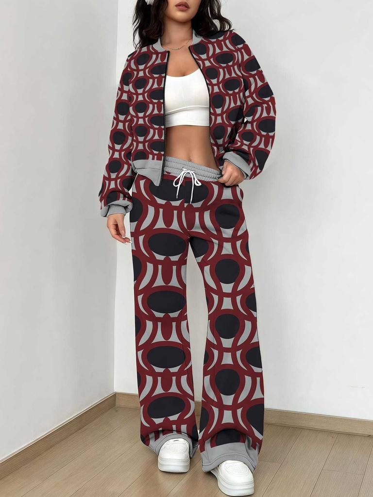 Stripe Explosion Autumn and Winter New European and American Women's Clothing Smudge Printing Suit Women