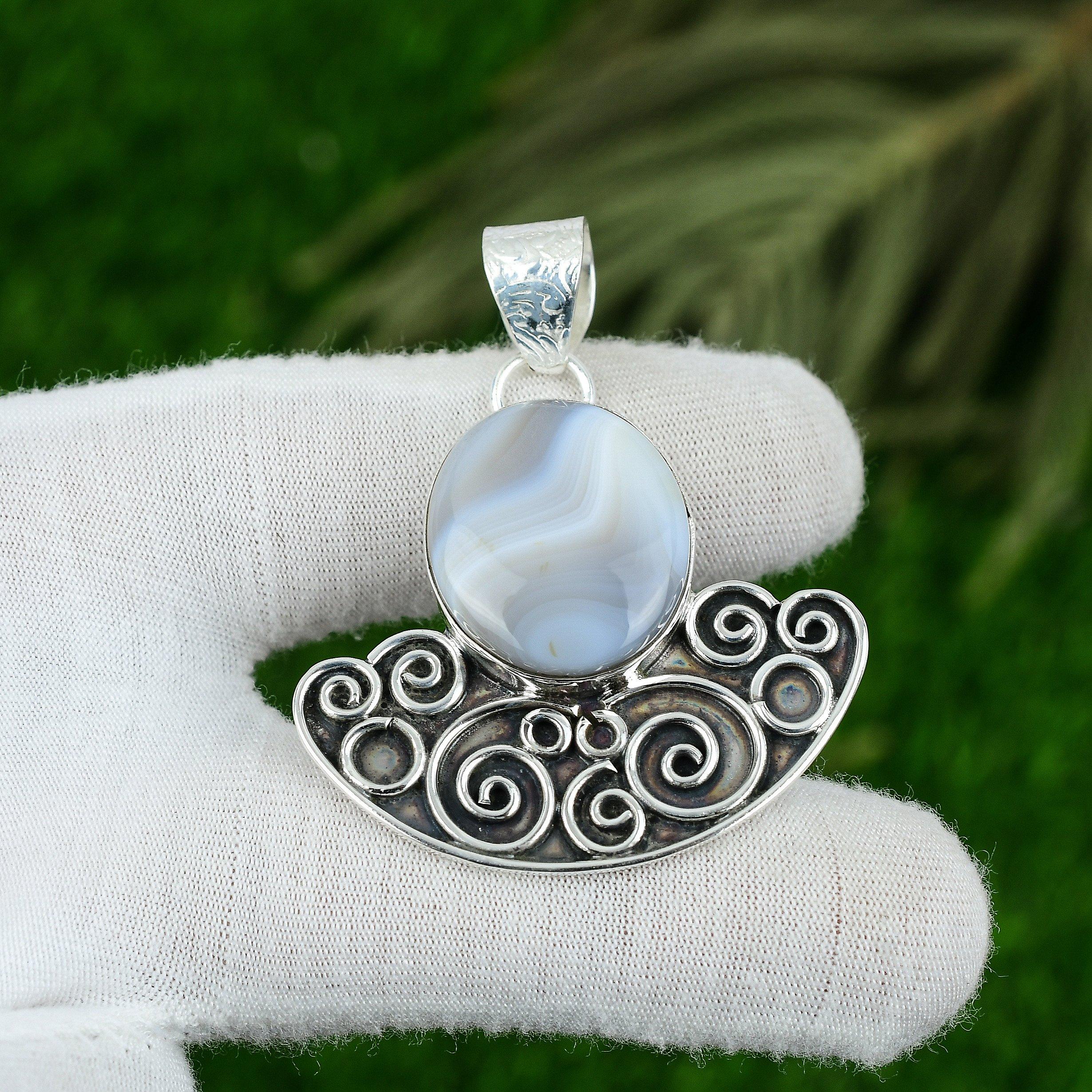 Сделка ко Дню дружбы Овальный агат Ботсваны Подвеска из стерлингового серебра Ювелирное изделие