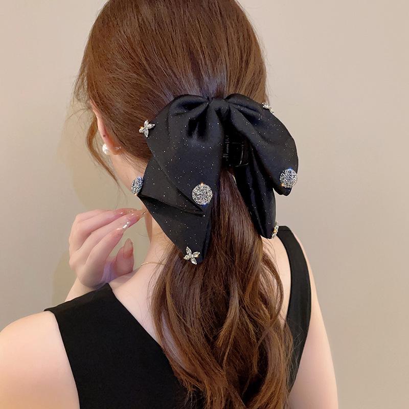 Elegant Retro Satin Bow Hair Clip for Women - Perfect for Low Ponytails and Head Ornaments