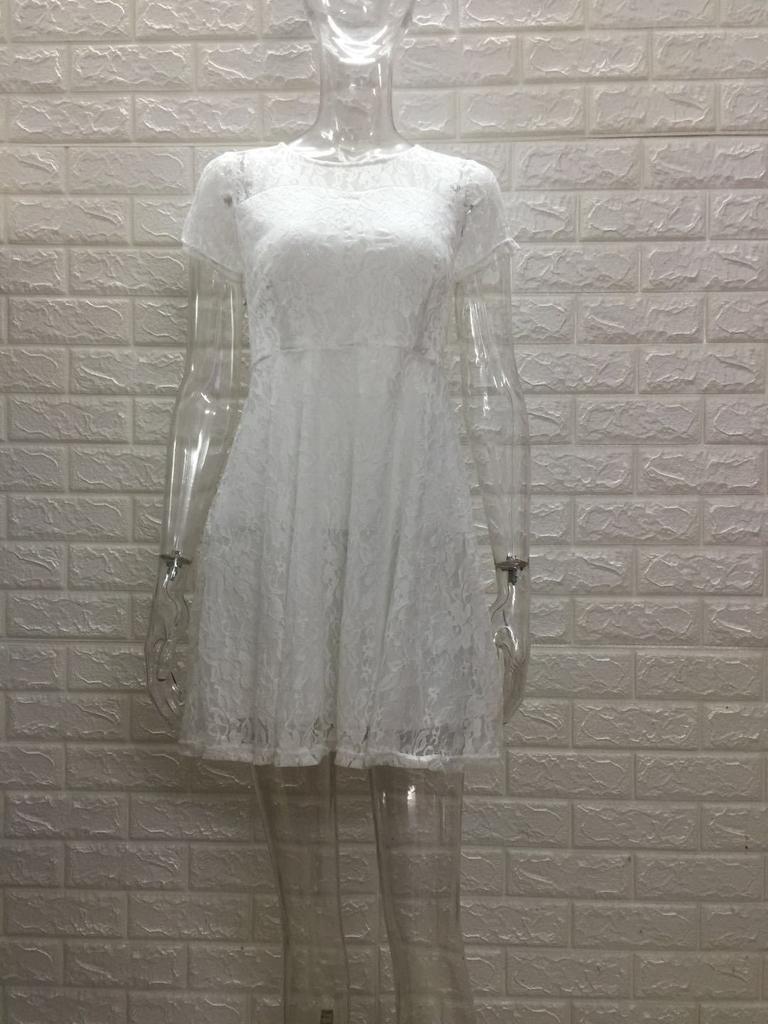 Hot-selling New European And American Elegant And Fashionable Round Neck Short-sleeved Blue Lace Dress