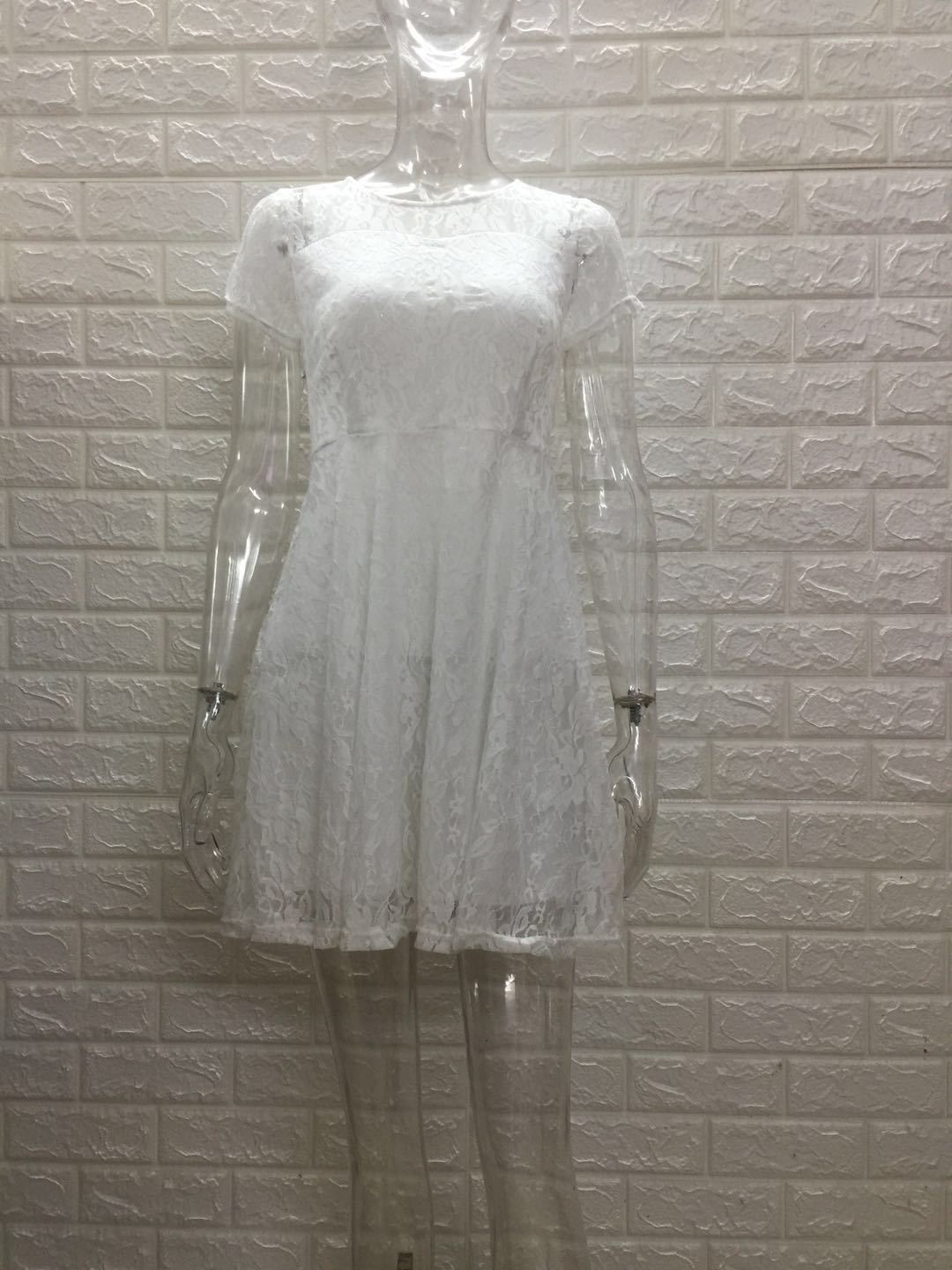 Горячая новинка Европейское и американское Элегантное и модное Синее кружевное платье с круглым вырезом и короткими рукавами XL белый