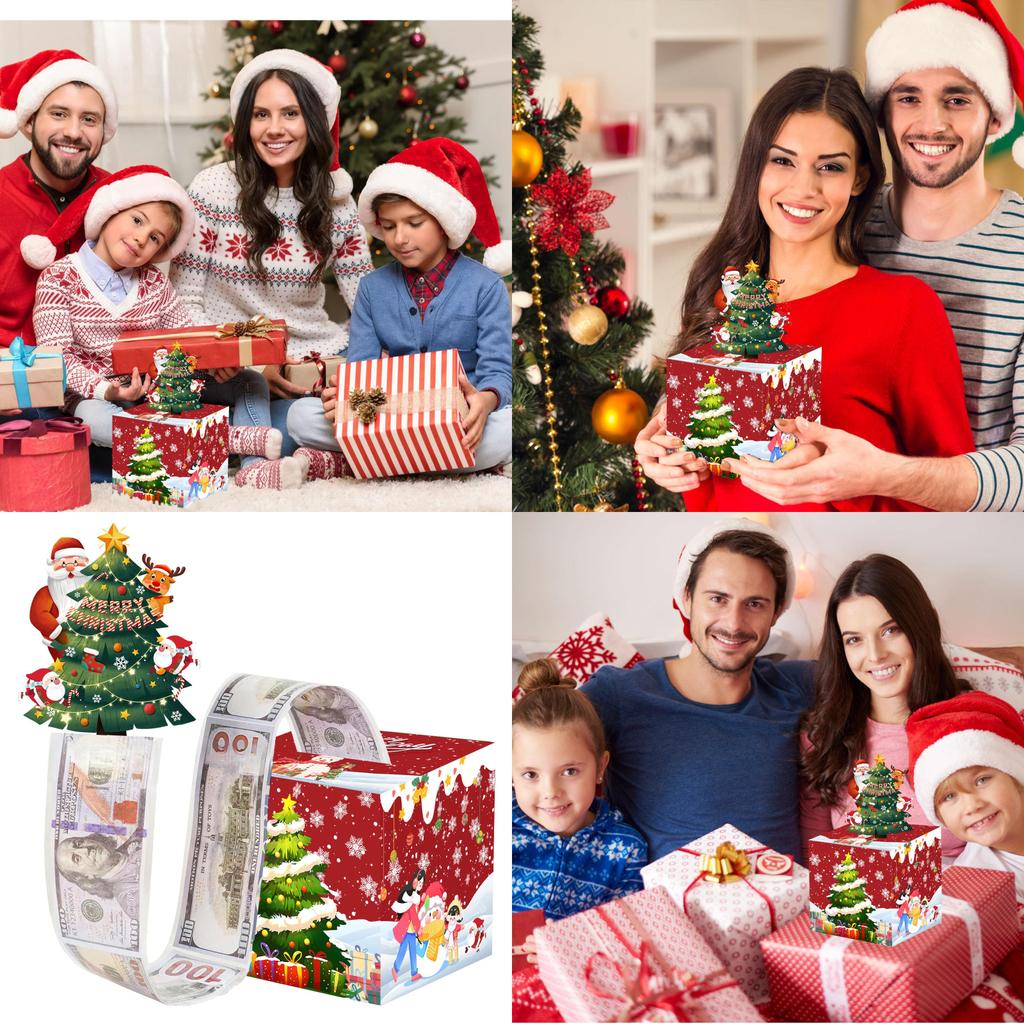 Red Christmas Tree Coin Box With Paper Material For Festive Party Celebration And Decoration