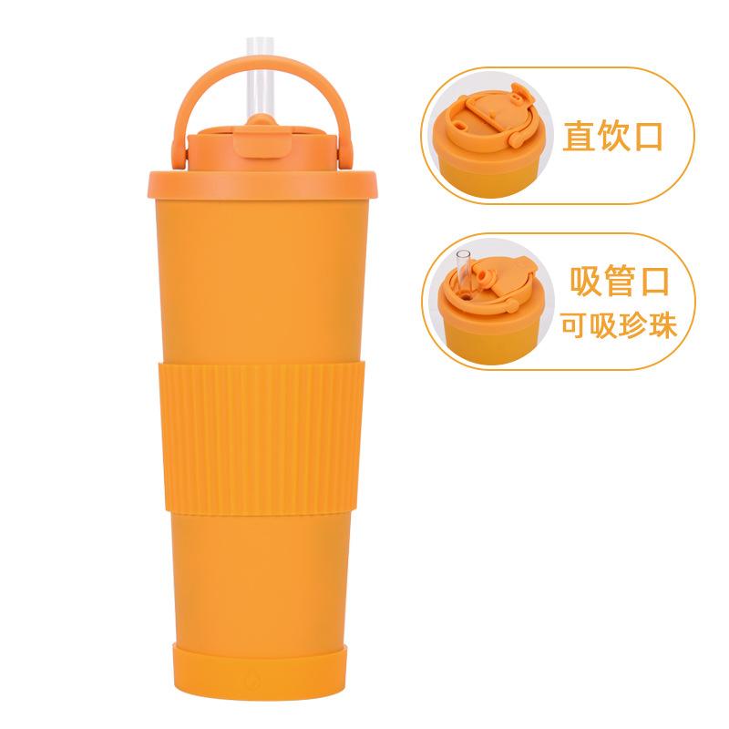 830Ml Large-Capacity Thermos Cup, Convenient Handle, One Cover, Double Drink Belt, Waist Cover, Water Cup, Large Hole Straw, Water Cup