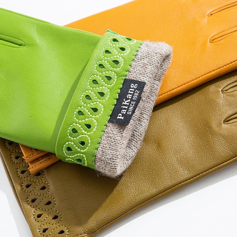 Ladies Sheepskin Gloves Classic Solid Color Versatile Leather Spring Velvet Lining Cycling Driving Gloves Autumn