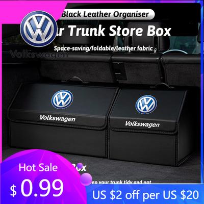 2026 Hot For Volkswagen VW Car Trunk Storage Bag Organizer Leather Tidying Box For VW GTI Polo Golf Passat Tiguan Arteon Touareg