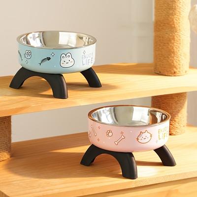 Elevated Stainless Steel Pet Bowl, Anti-Tipping, Anti-Slip Design, Cute Pattern Design, Suitable for Small Cats And Dogs To Drink Water And Eat Food