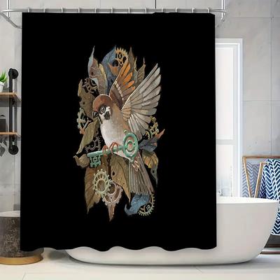 Vintage Bird Shower Curtain Gothic Floral Nature Patterned Bathroom Decor Washable Home Textile Artistic Wall Hanging