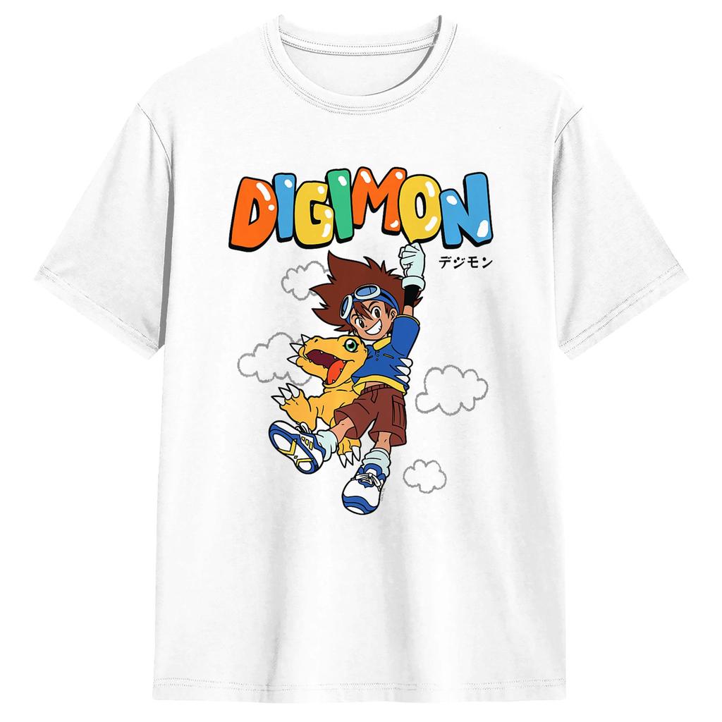 Vintage Digimon Taichi Vintage Action Grid and Logo Digital Monsters T-Shirt Men Round Collar Pure Cotton T Shirts Short Sleeve