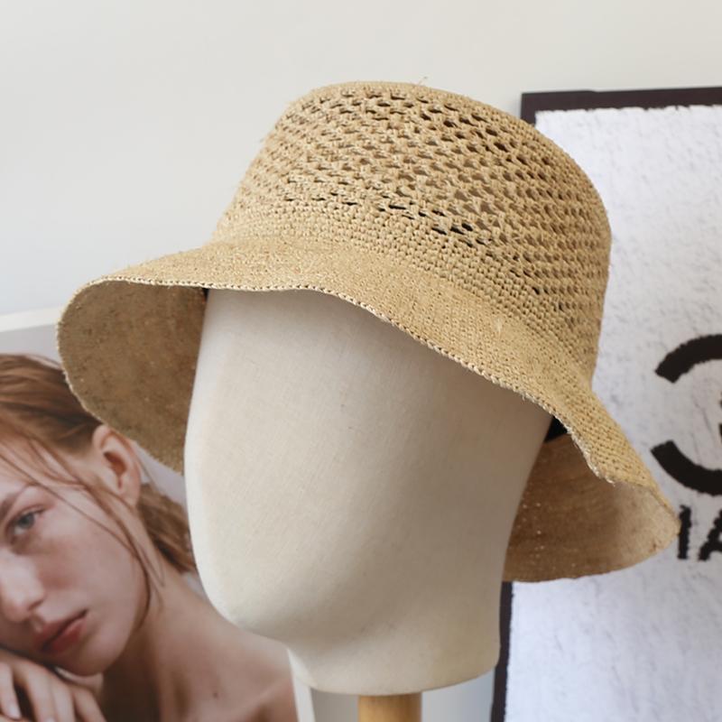 Laffite Straw Bucket Hat Breathable Hollow Design Outdoor Sun Hat Summer Fashion Accessory