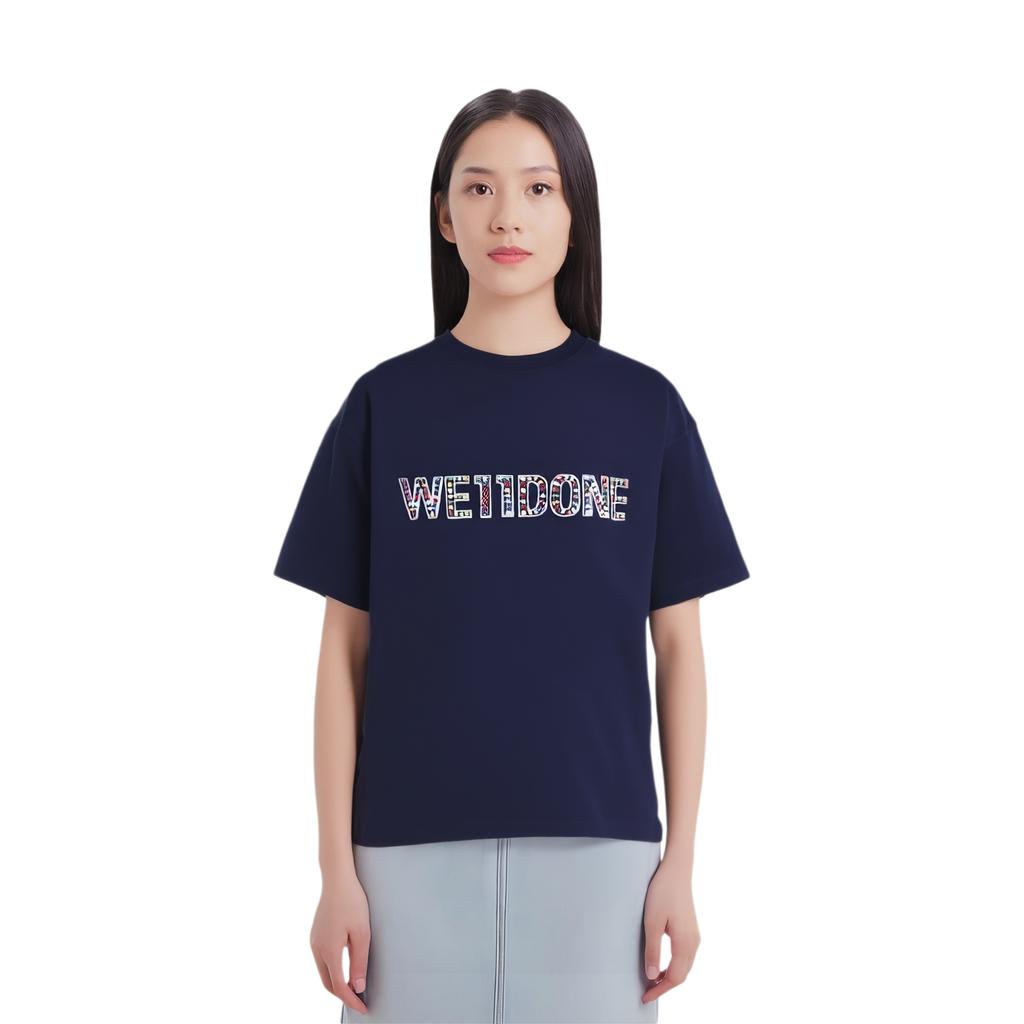 WE11DONE FW25 Crystal Decorated Letter Logo Casual Round Neck Pullover Short Sleeve T-Shirt Unisex T-Shirt WD-TT2-25-731-U-NV