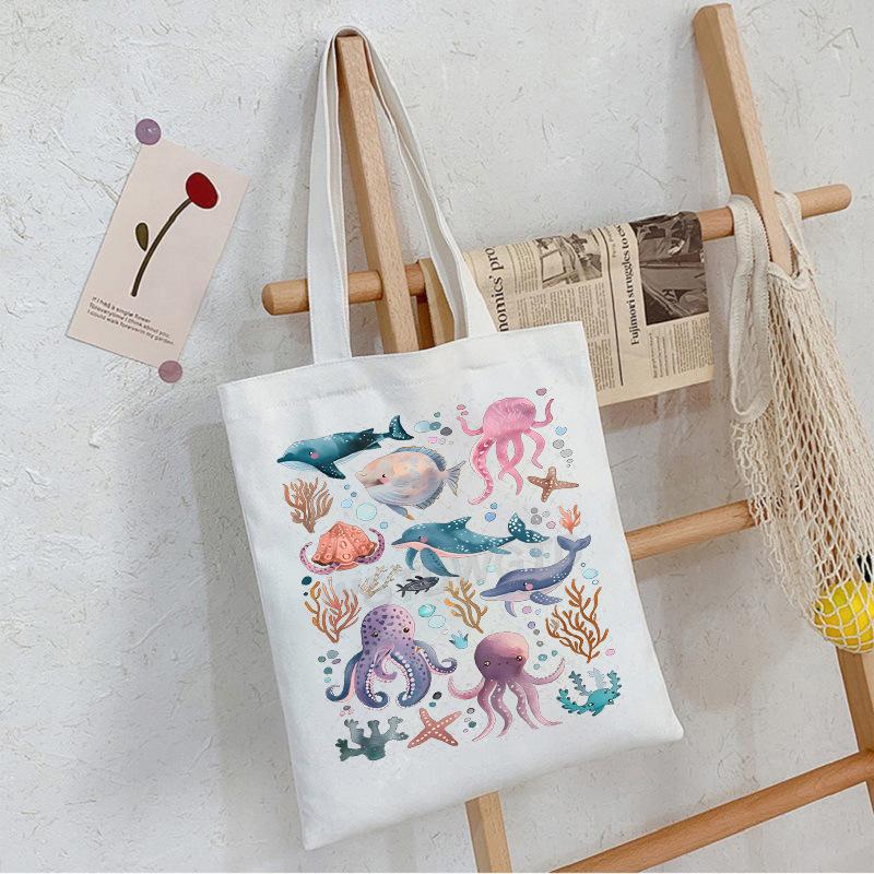 Sea Animals Sea Animals Handbag Going Out Portable Large Capacity Messenger Bag Casual Canvas Bag