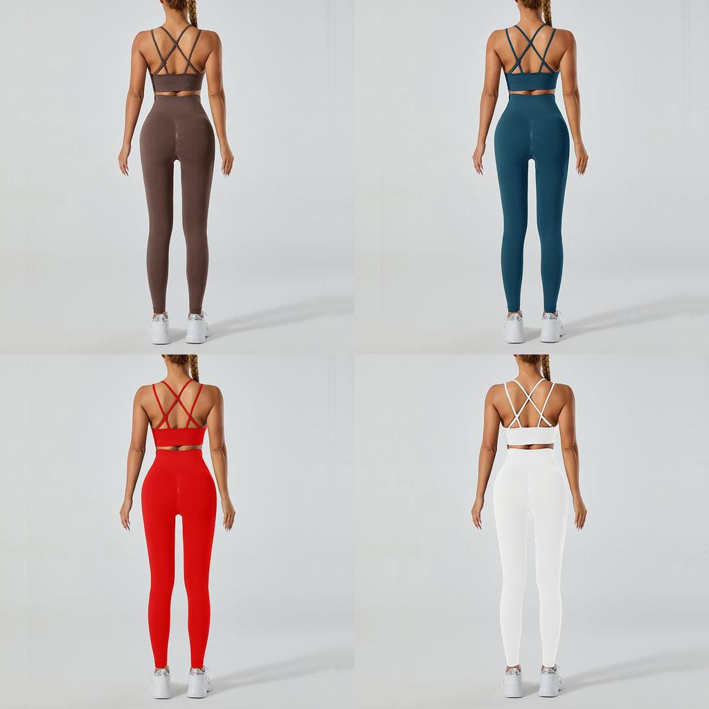 Completo Yoga da Donna con Top con Schiena a Croce e Leggings a Vita Alta per Fitness e Pratica Yoga