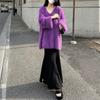 Autumn V-Neck Loose Lazy Style Faux Fur Coat Women's New Purple French Style Fashion Korean Top