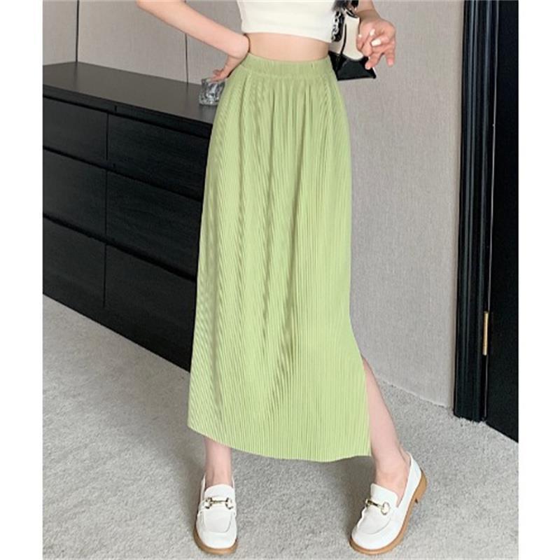 

Плиссированная миди-юбка А-силуэта с высокой талией, облегающая фигуру - Лето 2023, корейский стиль, стройнящая, скрывающая бедра для женщин Medium