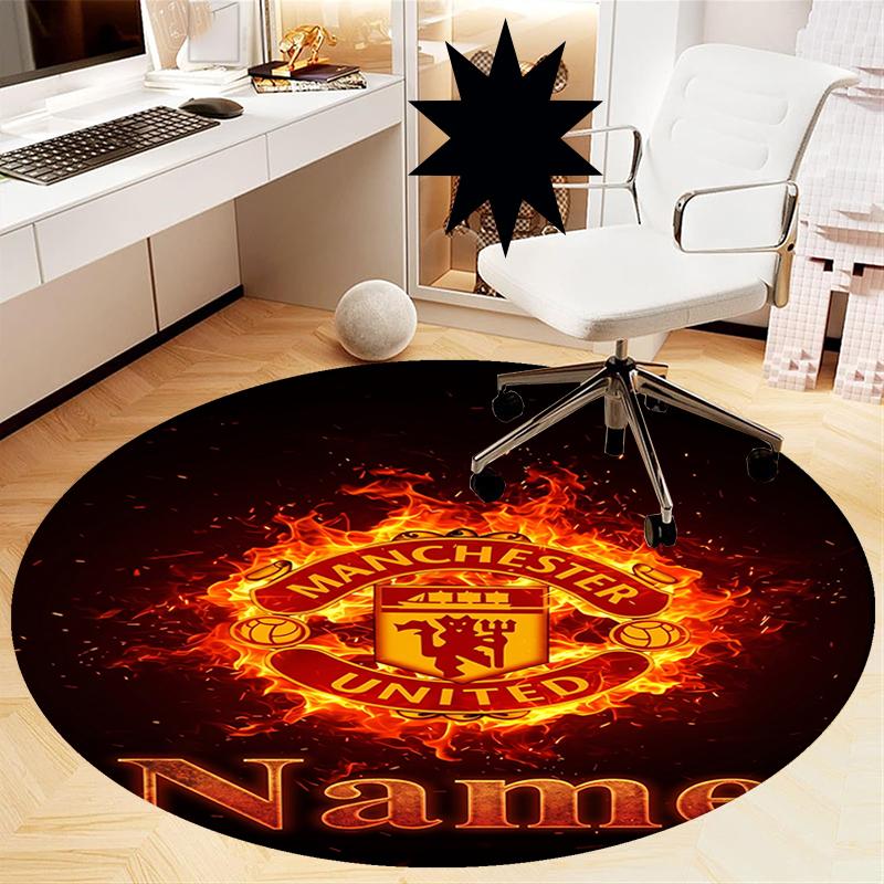 Custom Name Manchester United Printed Round Rug Carpet Chair Rug Area Rug Entryway Doormats,for Office Chair Living Room Bedroom Kitchen Room.