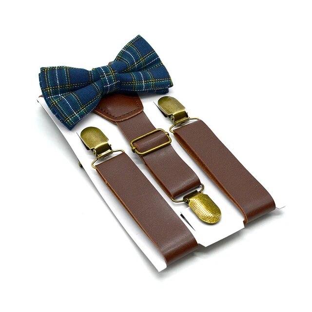 Children Bow-knot British Retro Style PU Leather Suspenders Clips Baby Kids Bow Tie Set Boys Adjustable Wedding Ties Accessories