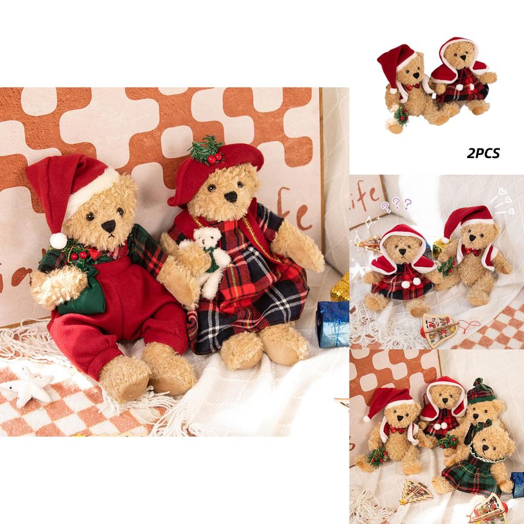 Noel Ayıcık Peluş Çift Bebek Kırmızı Küçük Ayı Tasarımlı Noel İçin Mükemmel!