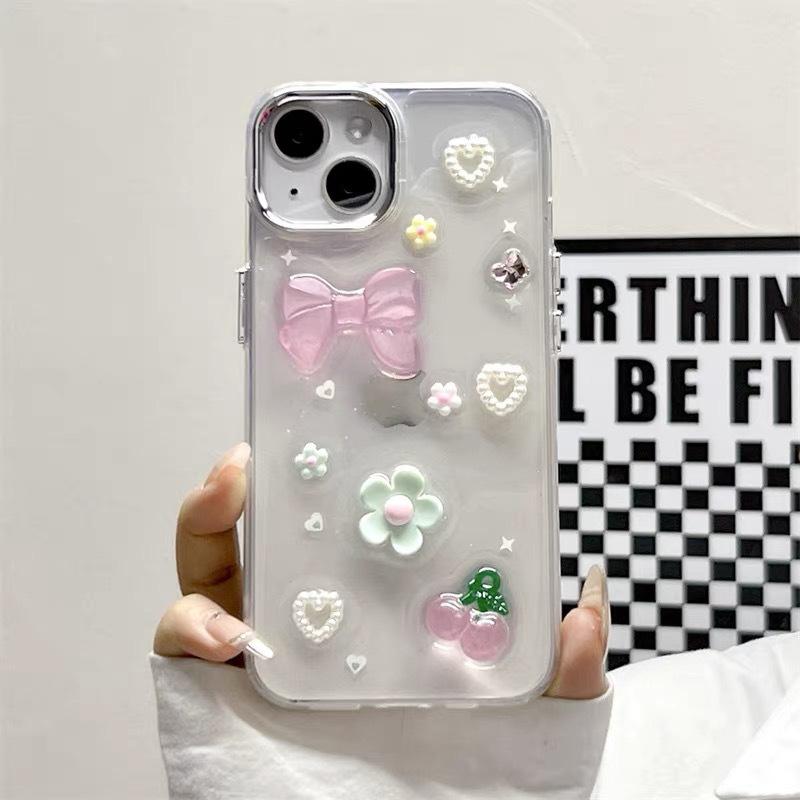 Small Fresh Ins Mobile Phone Case for IPhone17Promax Flowers for Apple 15 Bow 14 Cherry Love