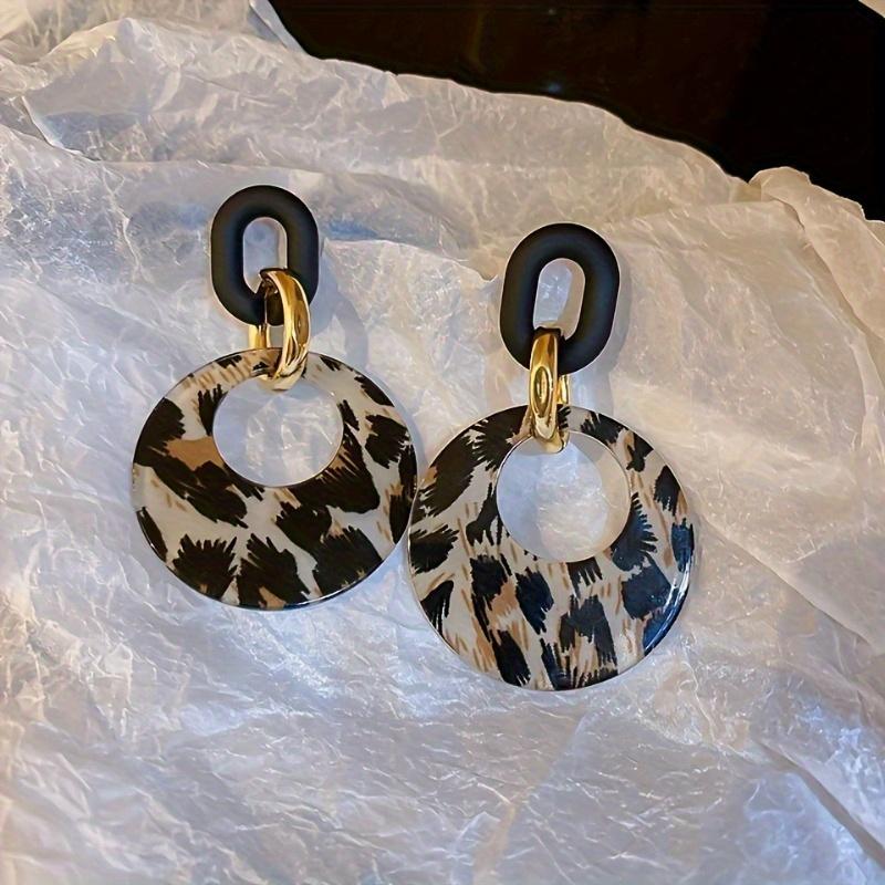New Vintage Black Leopard Print Circle Drop Earrings For Women Trendy Acrylic Round Geometric Dangle Earrings Jewelry Gifts