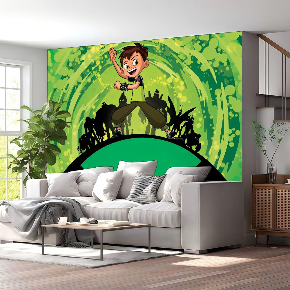 Cartoon B-Ben 10 Background Boy Children Birthday Party Decoration Banner Cartoon Photography Background Poster