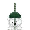Bear Straw Cup Christmas Bear Coffee Cup Cute Bear Glass Cup Holiday Glass Cup Birthday Christmas Gifts for Women Kids Friends