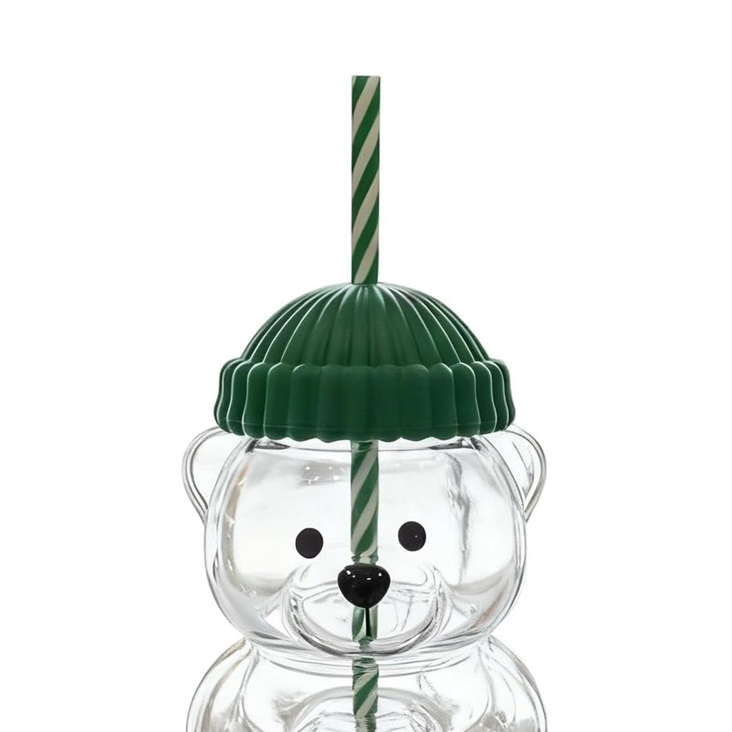 Bear Straw Cup Christmas Bear Coffee Cup Cute Bear Glass Cup Holiday Glass Cup Birthday Christmas Gifts for Women Kids Friends