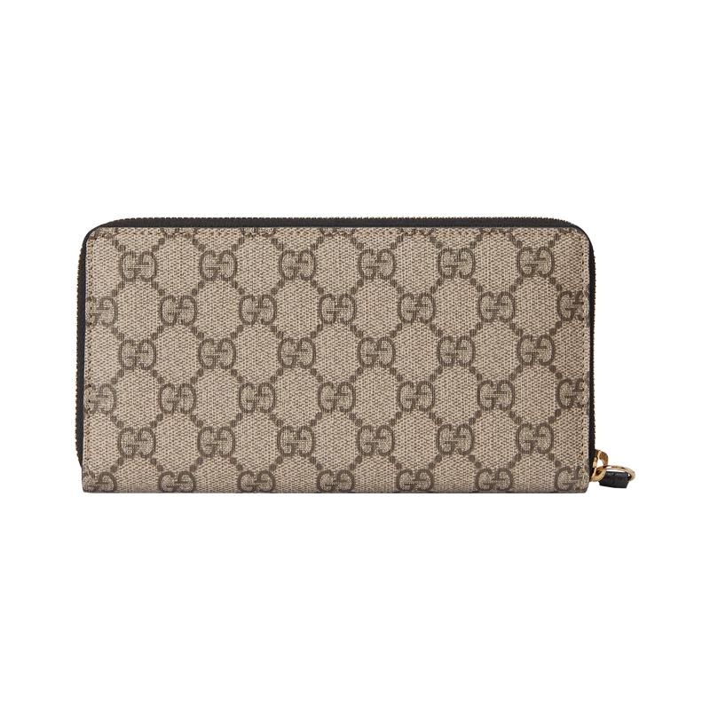 Gucci Marmont Marmont Gold Label Logo Long Zipper Canvas Patch Leather Wallet Wallet Women's Ebony/Black