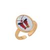 Colorful Flower Bird Butterfly Adjustable Copper Open Ring