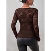 Women Sexy Floral Lace Long Sleeve Slim Fit V Neck Casual Base Top