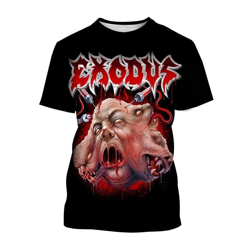 Heißer Verkauf Exodus Personalisiertes bedrucktes 3D-Druck-T-Shirt Personalisierte Band Hip-Hop Männer und Frauen Casual Cooles T-Shirt Harajuku Street Punk