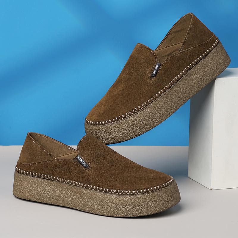 Men's shoes retro loafers men's genuine leather new Doudou shoes breathable soft leather soft sole one pedal casual leather shoes men