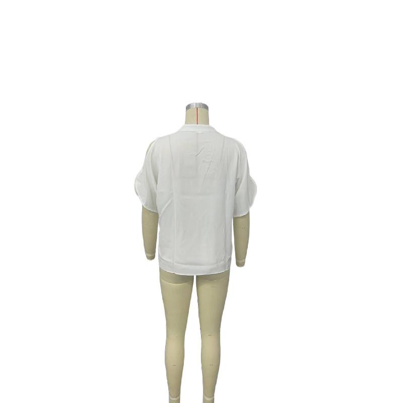 2026 Summer New V-neck Elegant Short-sleeve Fashionable Off-shoulder Women's Solid Color Top