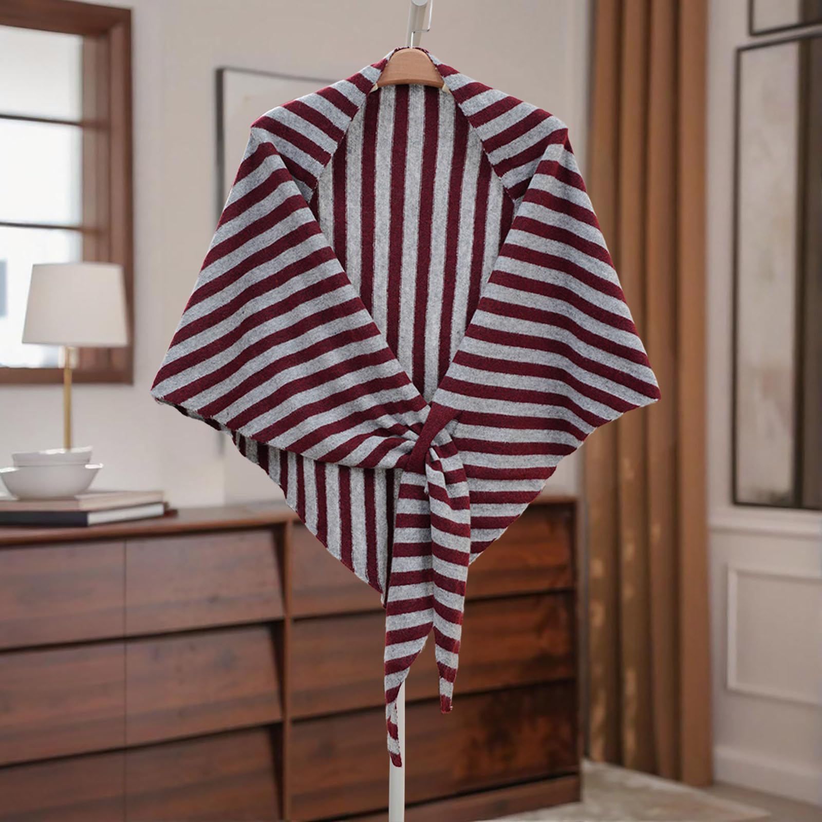 

Женская модная вязаная шаль с полосатым принтом, шерстяная, с открытым воротником, на плечи, топ-шаль-шарф One Size винный