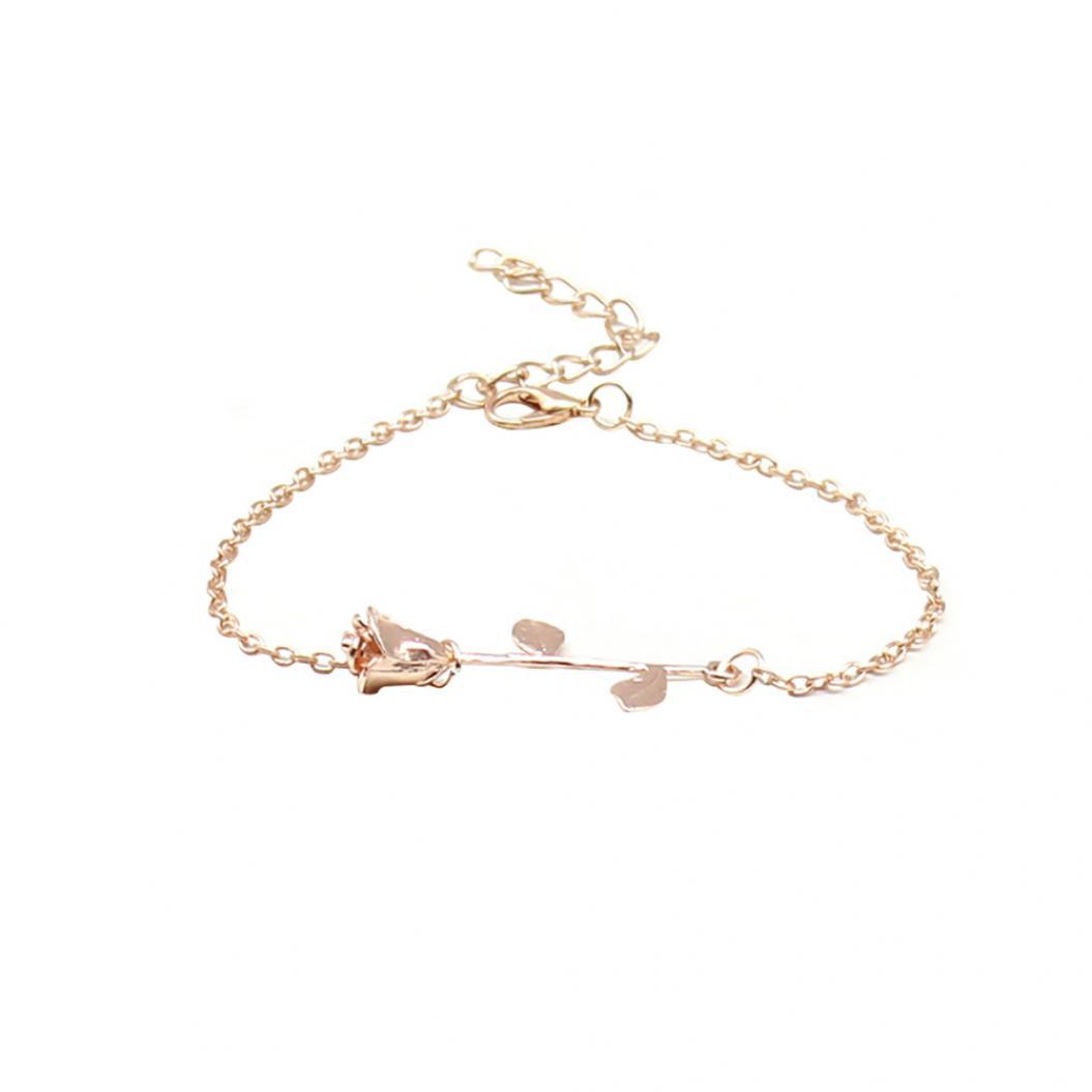 

Модный браслет с цветком розы, женский браслет на запястье, ювелирные изделия, регулируемый браслет розового золота