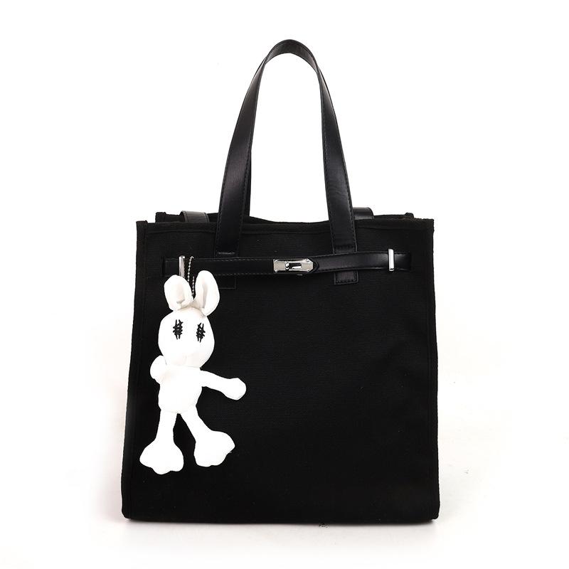 

Fresh and sweet new Kelly buckle splicing canvas bag versatile commuter shoulder portable tote women s bag