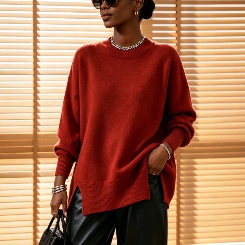 Women S Loose Fit Crew Neck Pullover Knit Sweater Autumn Winter