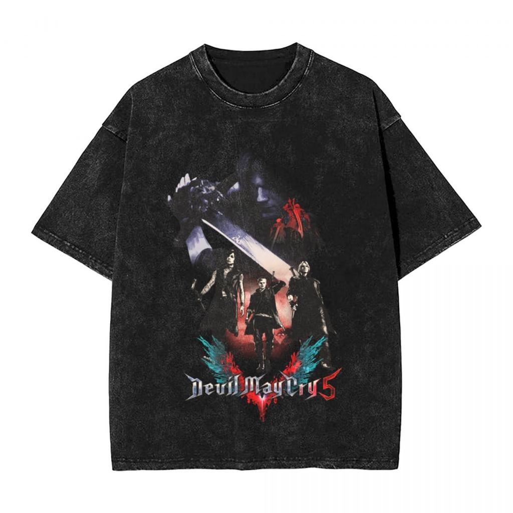 Washed T Shirts DMC Devil May Cry Demon Brothers TShirts Harajuku Streetwear Cotton Graphic Tops Tops Tees Men Women
