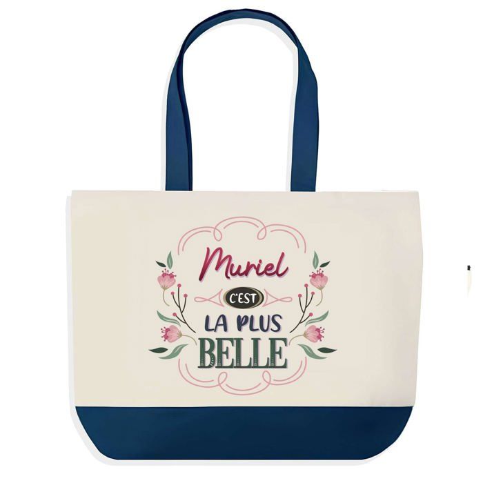 Sac shopping - PLANETEE - Muriel la plus belle - Fond bleu - Coton 40 x 45 cm - Grand format