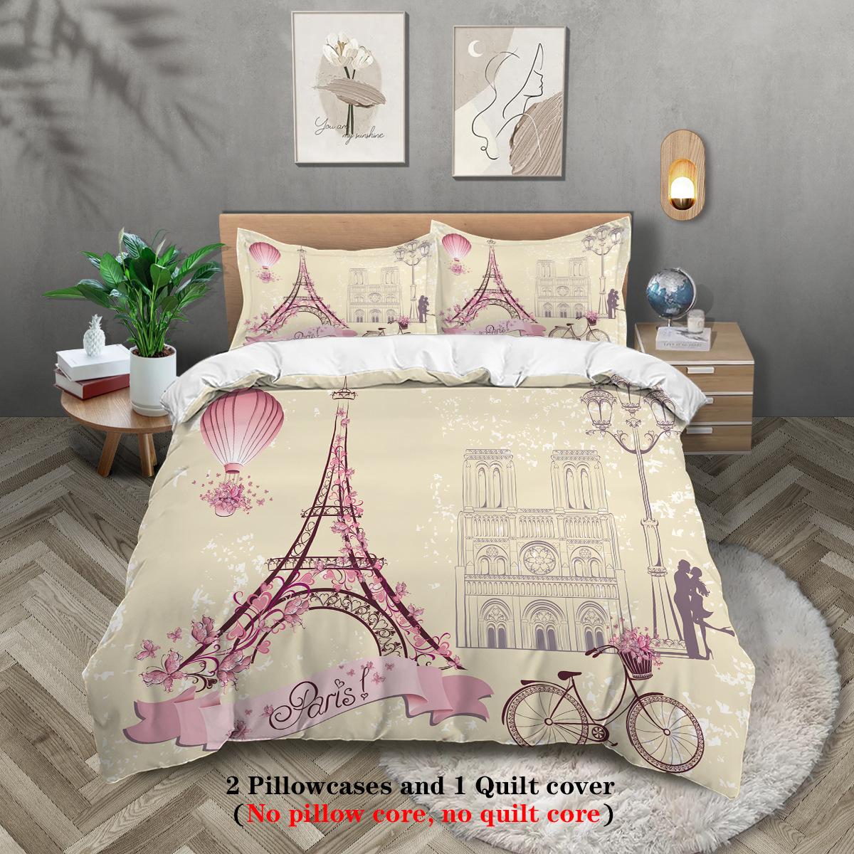 

Eiffel Tower Digital Printing Polyester Three-Piece Quilt Cover Bedding Quilt Cover Pillowcase 135x200cm