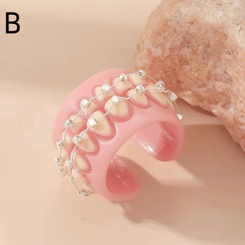 

Punk Funny Colorful Acrylic Teeth Rings For Women Hip Hop Cartoon Teeth Mouth Ring Geometric Resin Ring Party Jewelry B