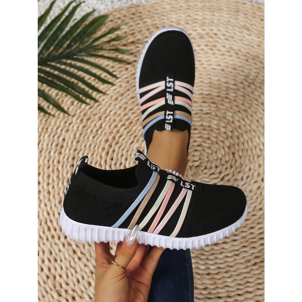 Damen Ein-Fuß Freizeit-Sportschuhe - Atmungsaktives Stoffobermaterial und EVA-Sohle, Rosa Streifendesign, Bequeme Freizeitkleidung für alle Jahreszeiten, Süße Schuhe