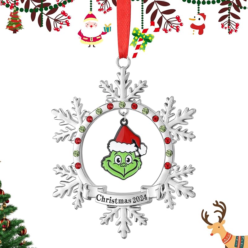 Christmas Ornament 2024 Silver Christmas Snowflake Ornament Funny Holiday Decorative Xmas Keepsake Gifts Christmas Tree Hanging Decor for Family 2024