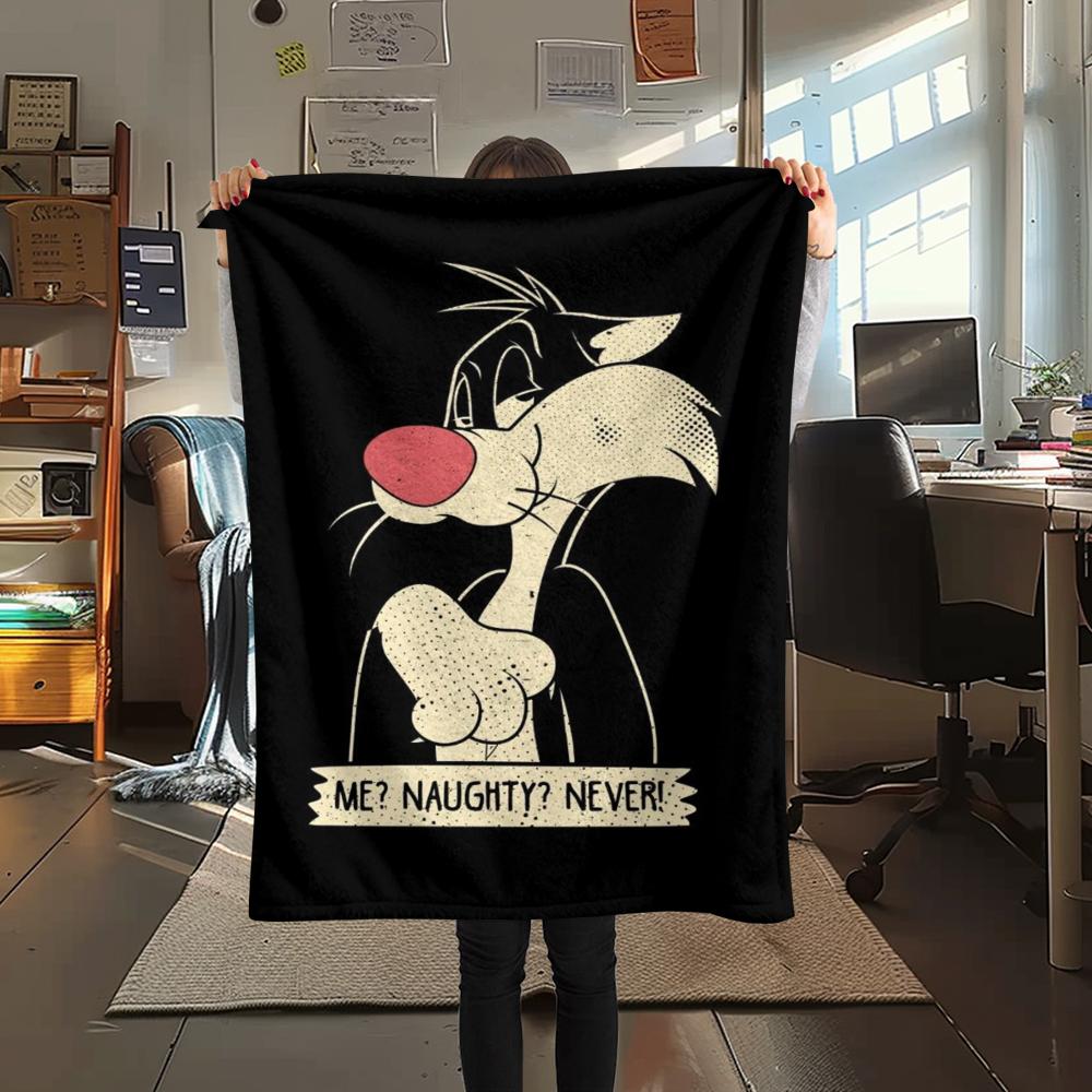 1PC Sylvester the Cat Print Flannel Blanket, High Quality Comfortable for All Seasons, Home Decor, Warmth and Comfort, Perfect for Christmas Gifts