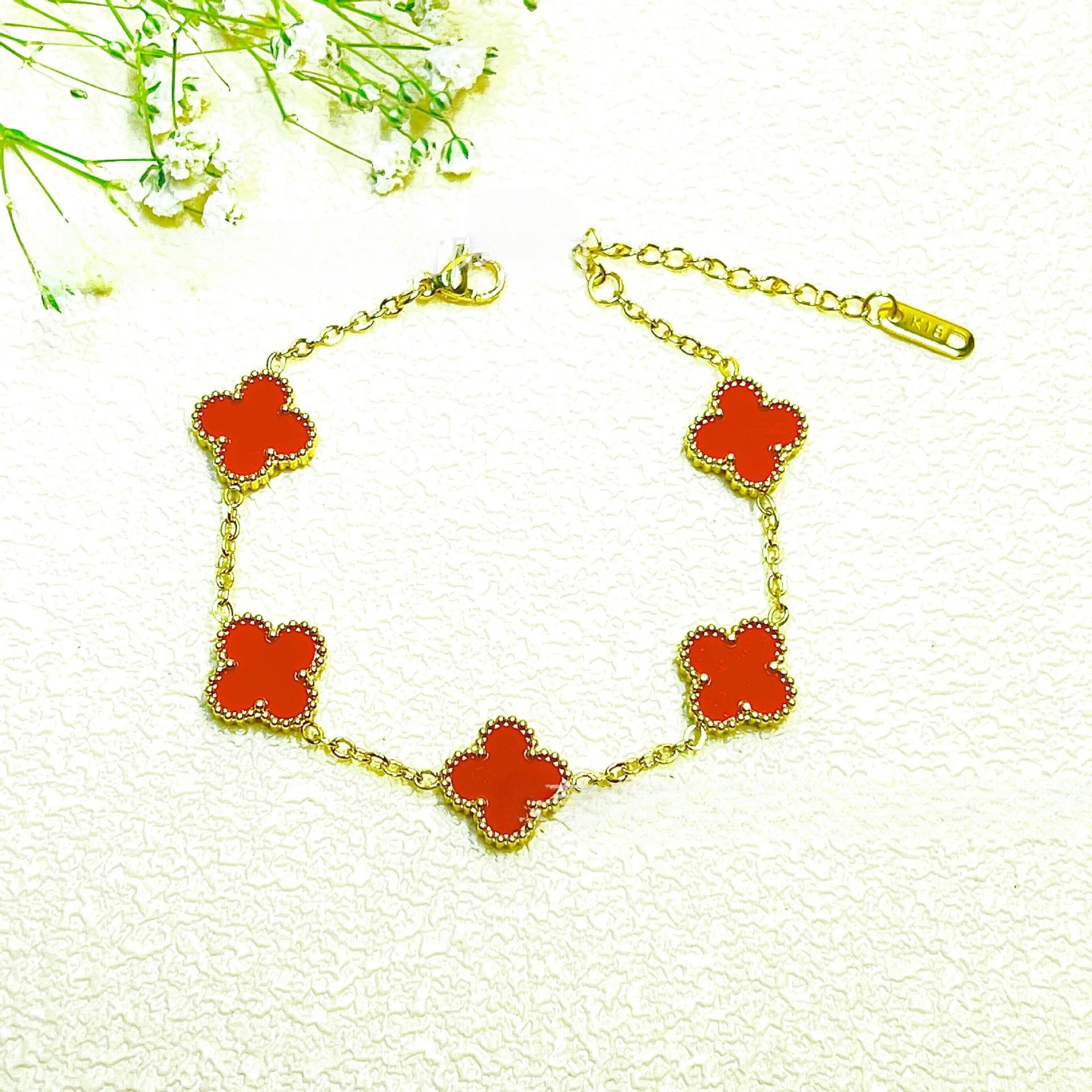 

Браслет Клевер Четырехлистный Высокое Качество 18к Двусторонний Счастливый Браслет Пятицветок Модный Новый Легкий Роскошный Браслет