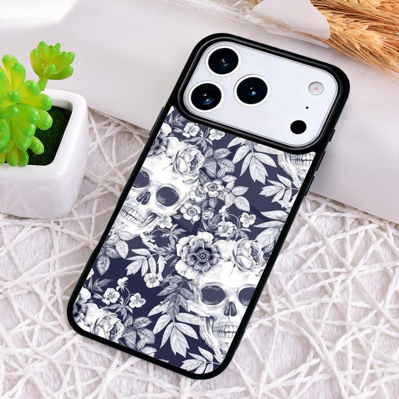 Gothic Floral Skull Phone Case for iPhone 17 Air 16 15 11 12 14 13 Pro Max Shockproof Cover